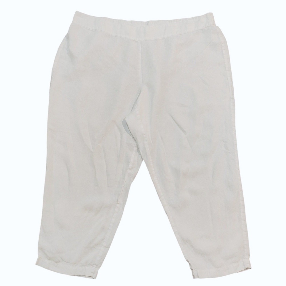 Eileen Fisher White 100% Organic Linen Elastic Waist Cropped Pull On Pants XL